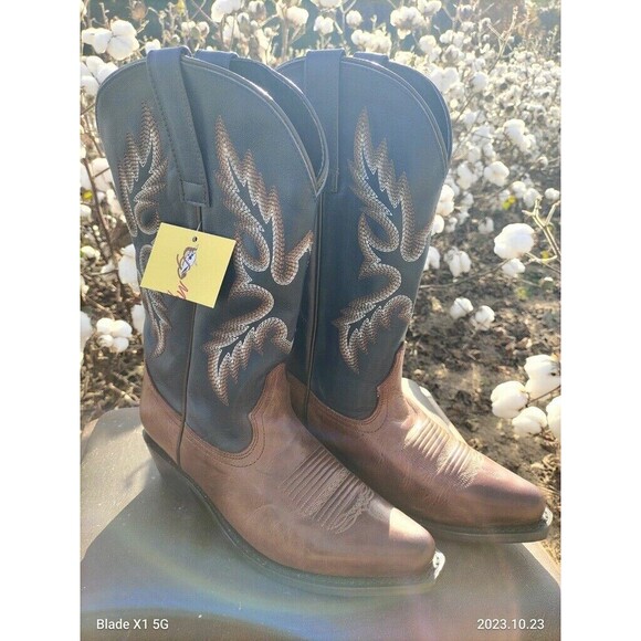 BRAND NEW Masterson Boot Co. Blue & Brown Cowboy Boots Style RBC4800 Women's 9M - Picture 1 of 15